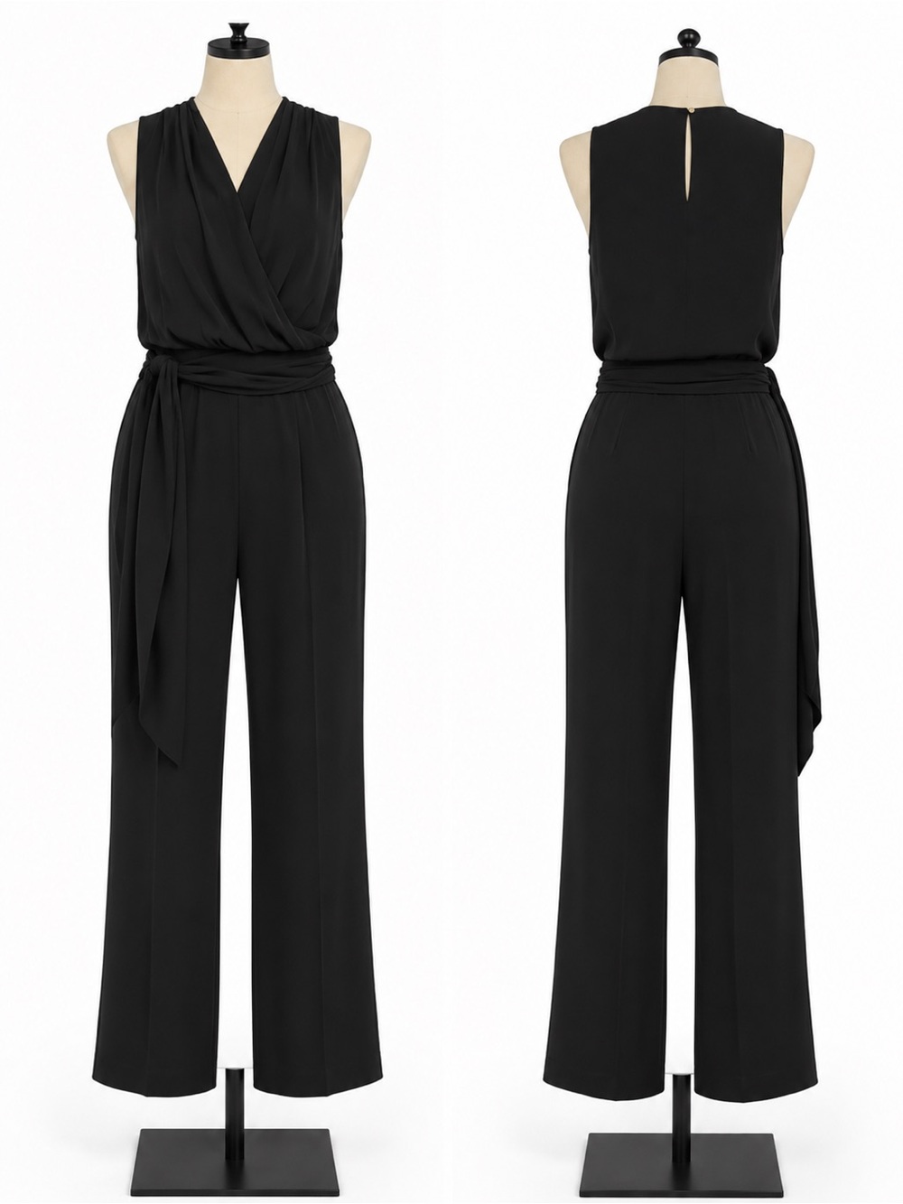 Catherine Malandrino Black Sleeveless Wrap-Front Wide-Leg Jumpsuit